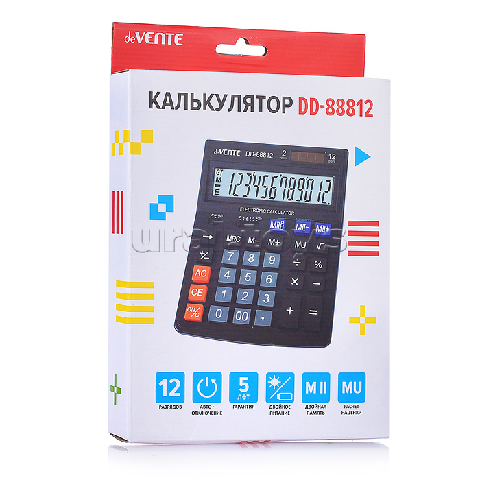 Калькулятор настольный DD-88812, 145x190x35 мм, 12 разрядный, двойное питание, двойная память, автоматическое вычисление процентов, наценки, клавиша "00" коррекция последнего введенного значения, функция смены знака, автоматическое отключение, прорезиненн Калькулятор настольный DD-88812, 145x190x35 мм, 12 разрядный, двойное питание, двойная память, автоматическое вычисление процентов, наценки, клавиша "00" коррекция последнего введенного значения, функция смены знака, автоматическое отключение, прорезиненн