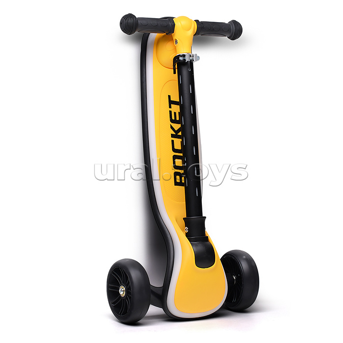 Самокат трёхколёсный ROCKET светящиеся колеса PU, дека, рулевая стойка, цвет жёлто-чёрный