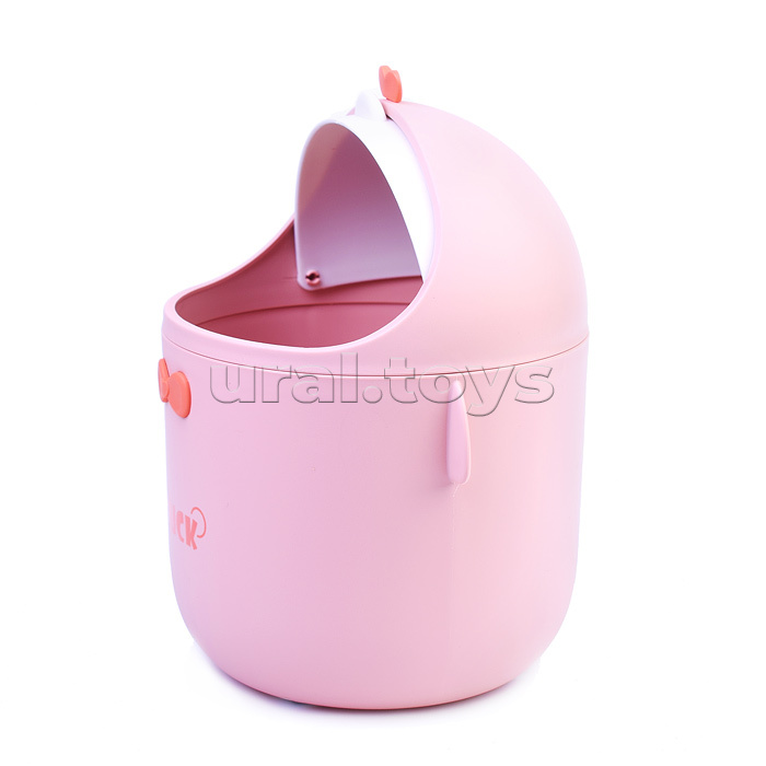 Контейнер для мусора настольный пластиковый "Kawaii" 12x12x20 см с крышкой, овальной формы, розовый, в пластиковом пакете