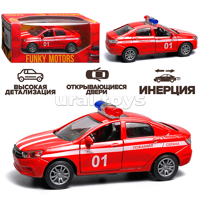Красная инерционная машинка полицейская вид В die-cast, 1:32