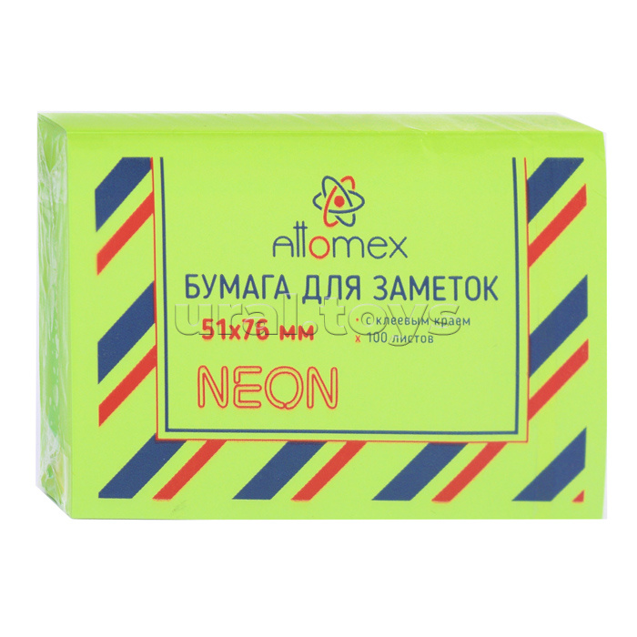 Клейкая бумага для заметок "Attomex" 51x76 мм, 100 листов, офсет 75 г/м², неоновая зеленая Клейкая бумага для заметок "Attomex" 51x76 мм, 100 листов, офсет 75 г/м², неоновая зеленая