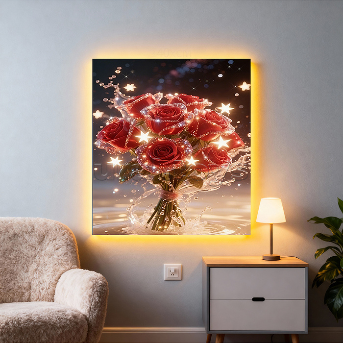 Мозаика алмазная "Букет роз" (светится в темноте) 40*30 см.