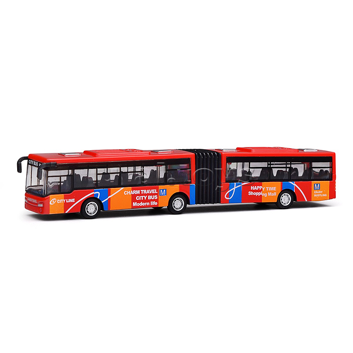 Автобус металлический городской с гармошкой, инерционный, масштаб 1:64 (красный)