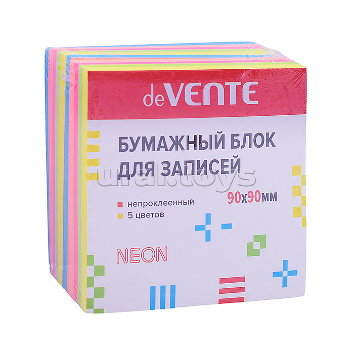Куб бумажный для записей 90x90 мм, 400 листов, 5 неоновых цветов, 10 слоев, непроклеенный