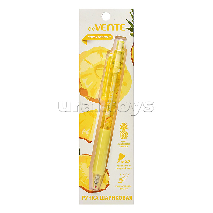 Ручка шариковая автоматическая "Aroma Fruit" d=0,7 мм, ультра гладкое письмо, пластиковый корпус с клипом и ароматизированным каучуковым держателем, с ароматом ананаса, цвет чернил синий, в блистерной упаковке