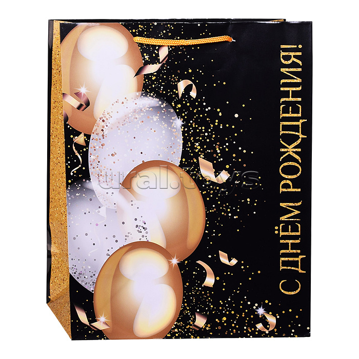 Пакет подарочный с глянцевой ламинацией 26x33x14 см (L) Золотистые шары, 157 г (собс.разр.)