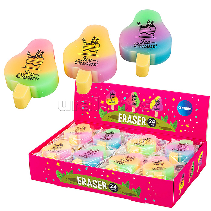 Ластик из синтетического каучука "Ice cream" 54х37х12мм в индивидуальном ПВХ-пакете, в дисплее
