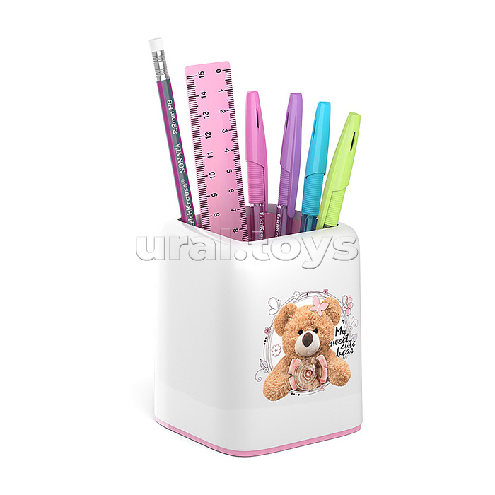 Набор настольный пластиковый Forte, Teddy Bear, белый с розовой вставкой Набор настольный пластиковый Forte, Teddy Bear, белый с розовой вставкой