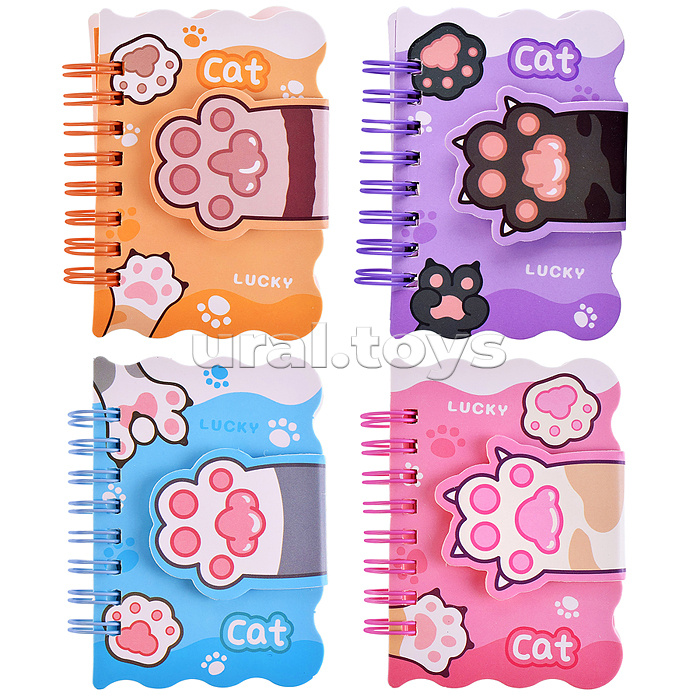 Блокнот на евроспирали "Лапки" 6х8.5 см, 80 л, цветной внутренний блок, плотность бумаги 70г/м2, 4 дизайна в ассортименте, ОПП-упаковка