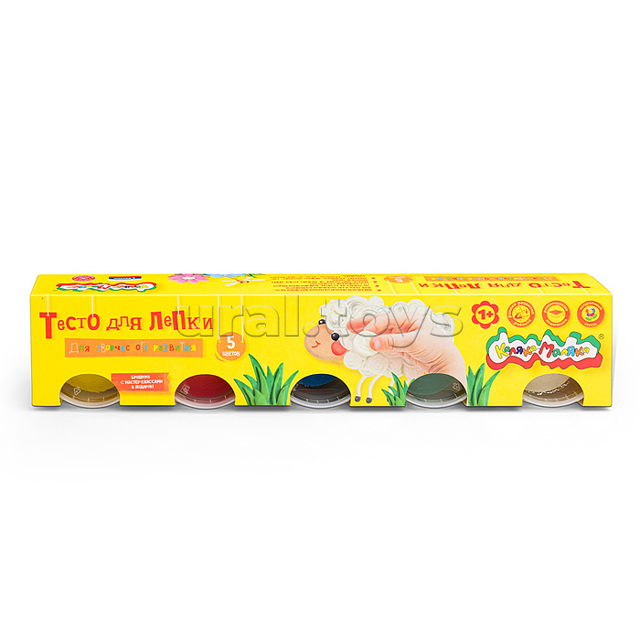Тесто для лепки 5 цв. (красный, желтый, зеленый, синий, белый) по 90 г карт.уп.