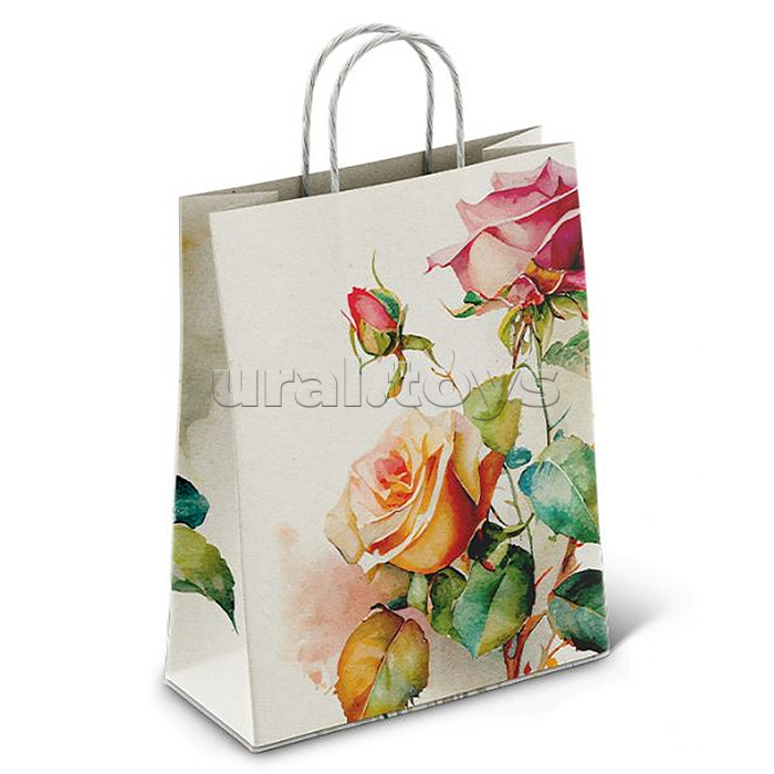 Пакет бумажный "Розы" 100 г/м2 крученые ручки 450х350х150