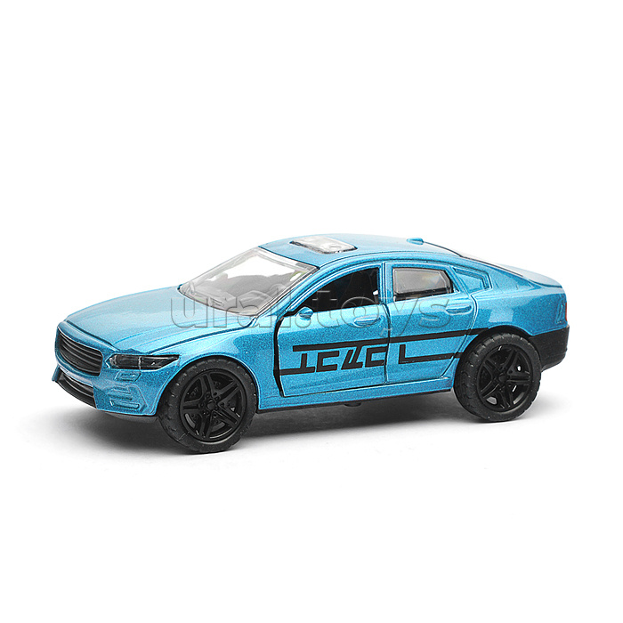 Синяя инерционная машинка люкс с принтом die-cast, 1:32, открывающиеся двери