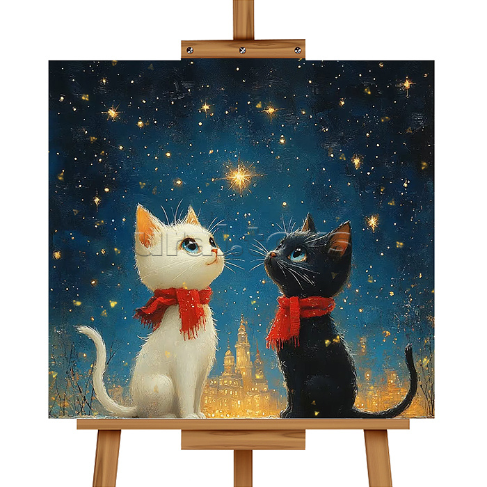 Мозаика алмазная "Дружные котята" (светится в темноте) 20*20см.