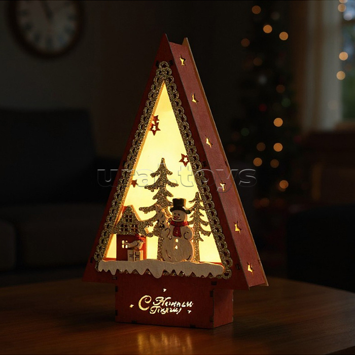 Новогоднее украшение "Домик со светом. Снеговик" в пакете