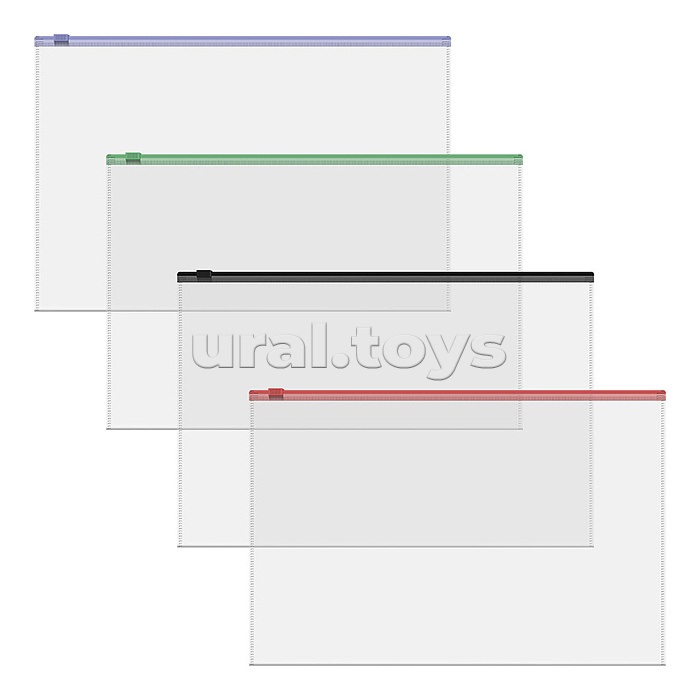 Zip-пакет пластиковый Fizzy Clear c цветной молнией, B5, прозрачный, ассорти (в пакете по 12 шт.)