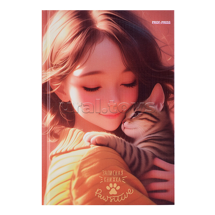 Записная книжка А6 48л. "Девушка и котенок" 7БЦ, глянц.ламинир., лен