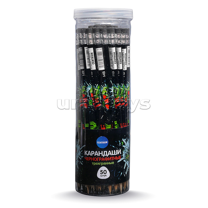 Карандаш чернографитный трехгранный деревянный заточенный с ластиком "My game"