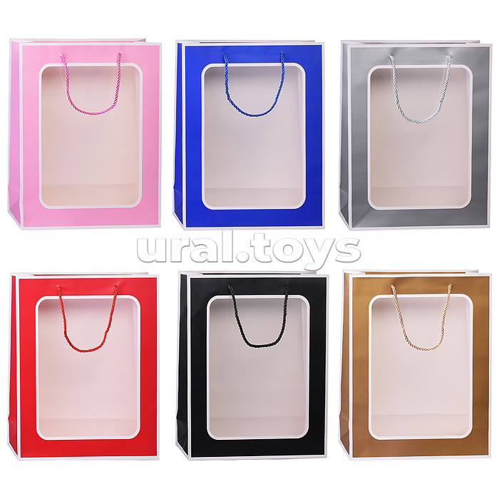 Пакет подарочный "С окошком" цвет ассорти, (26*32*12см.)