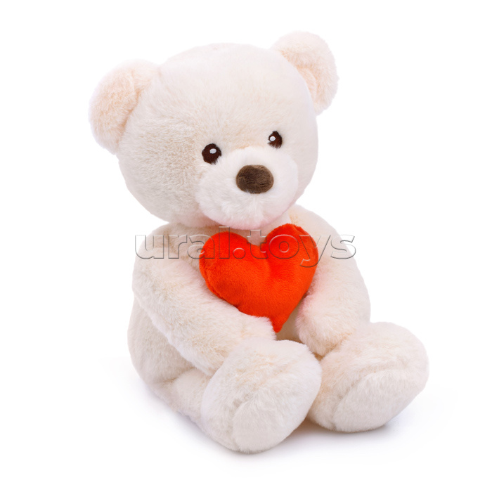 Медведь Люк, молочный с сердцем, 35см