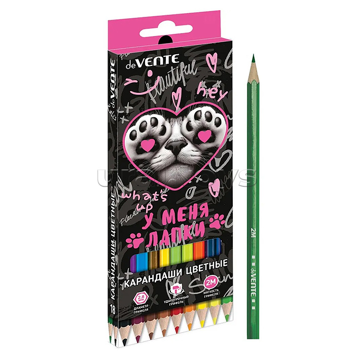 Карандаши цветные "У меня лапки" 18 цветов, 2М, диаметр грифеля 2,8 мм, шестигранные, в картонной коробке