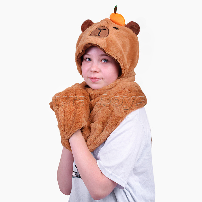 Шапка карнавальная "Капибара" с апельсинкой 43*40 см.