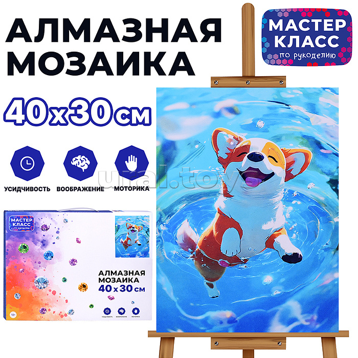 Мозаика алмазная "Плавающий корги" 30*40см.