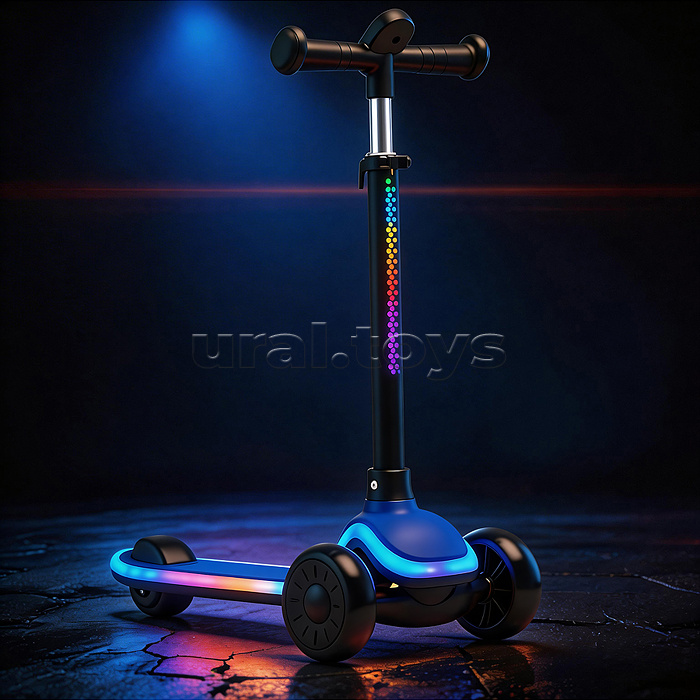 Самокат 3-х колесный ROCKET,колеса PU со светом, цвет синий