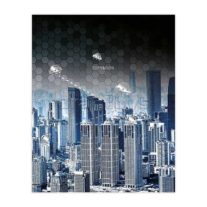 Тетрадь 96л., клетка "Тарелки в городе" А5 Тетрадь 96л., клетка "Тарелки в городе" А5