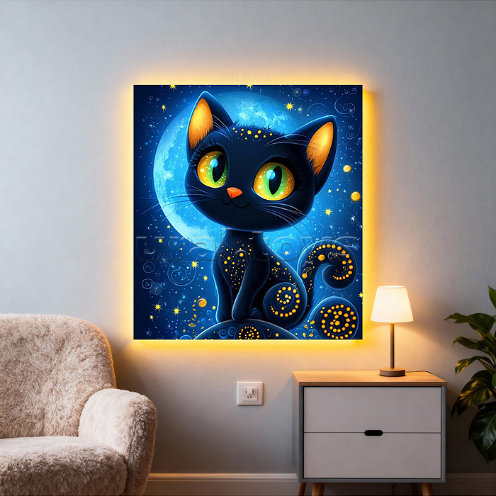 Мозаика алмазная "Чёрная кошечка" (светится в темноте) 20*20см.