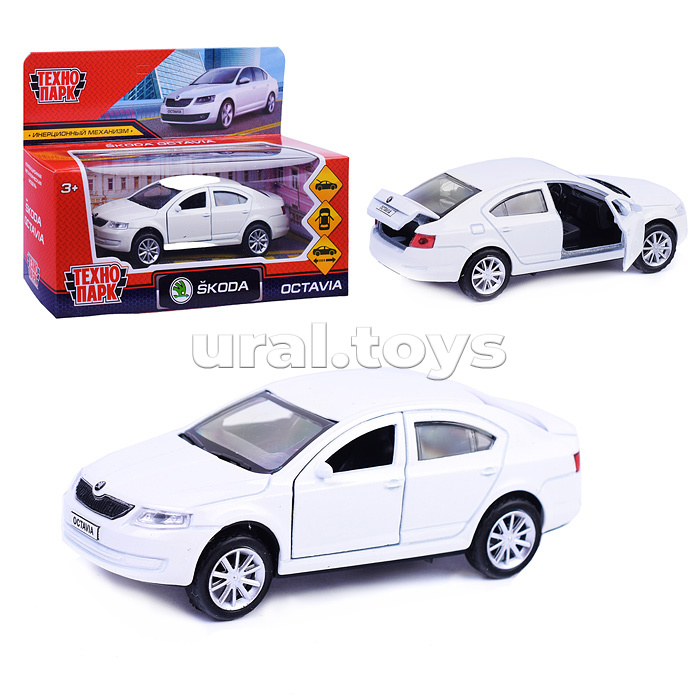 Машина металл Skoda Octavia 12 см, (двери, багаж, белый) инерц., в  коробке