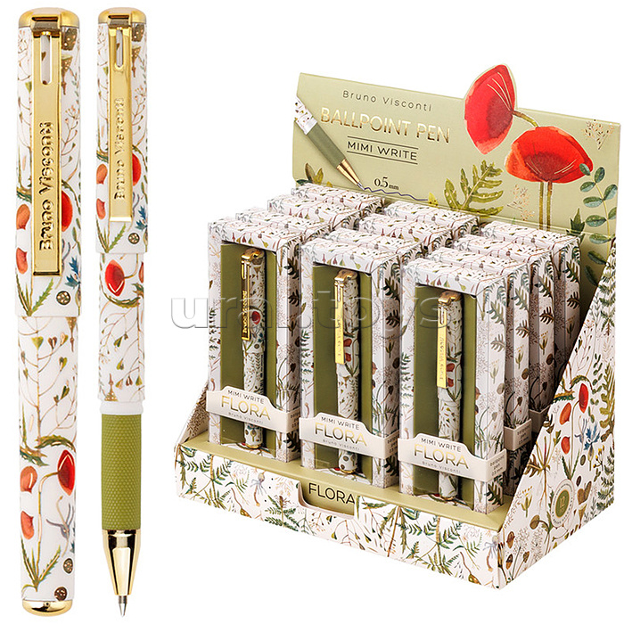 Ручка "Mimiwrite. Flora. Луговые травы" шариковая, 0,5 мм, синяя, в подарочной упаковке,