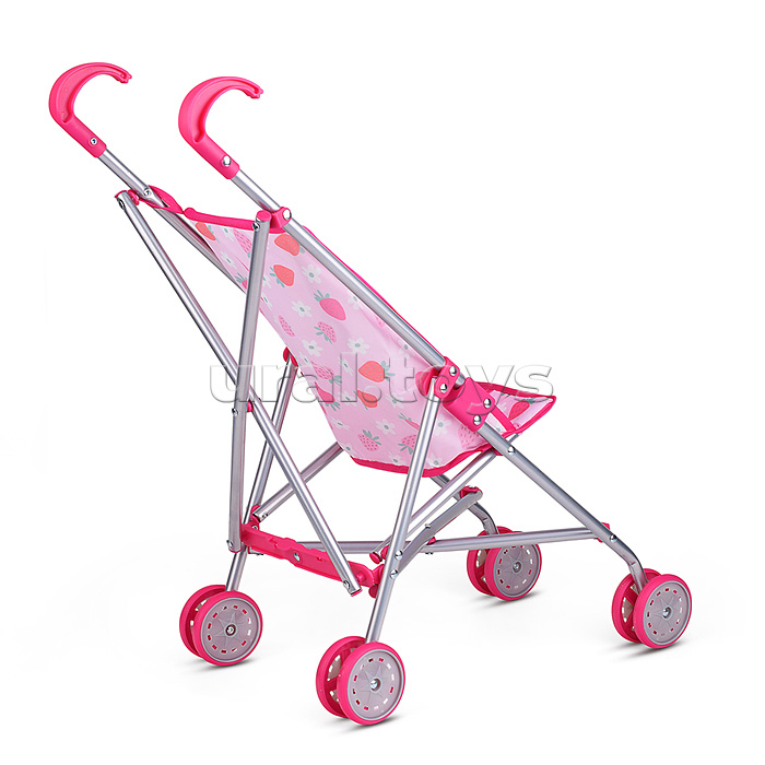 Коляска для кукол металлическая, складная, прогулочная, цвет розовый с звездами.