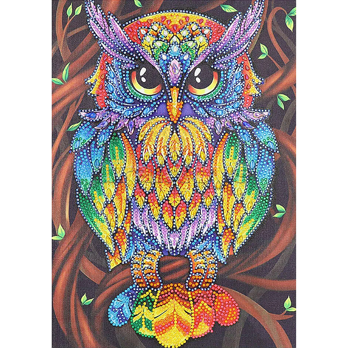 Алмазная мозаика с нанесенной рамкой 40х50 "Сказочный филин" (34 цвета)