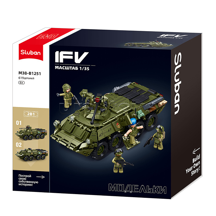 Конструктор "Боевая машина с фигурками военных" (619 дет.) в коробке