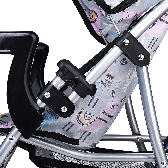 Коляская кукольная металлическая, с корзиной, столиком и козырьком, принт альпаки