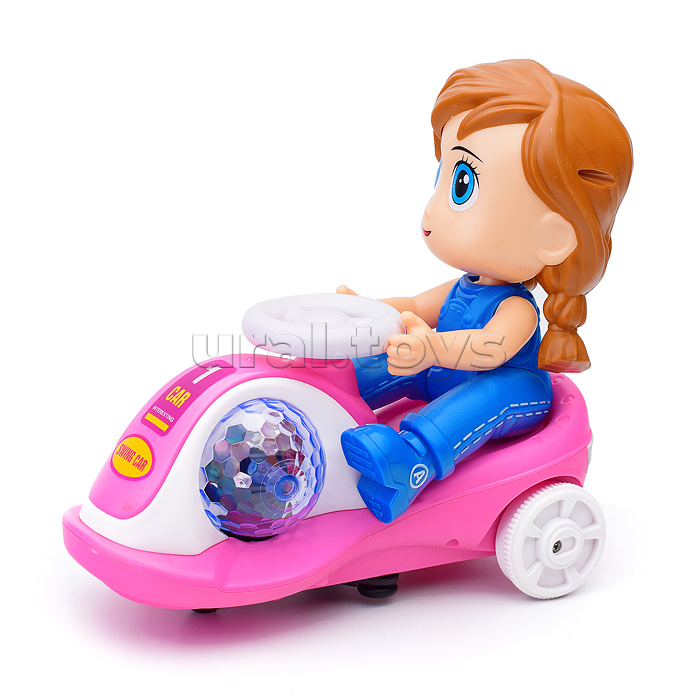 Машина "Яркий болид" с девочкой, на батарейках, в коробке