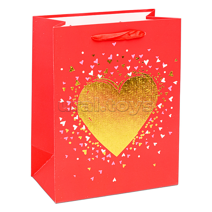Пакет подарочный "Золотое сердце" 23х18х10 см