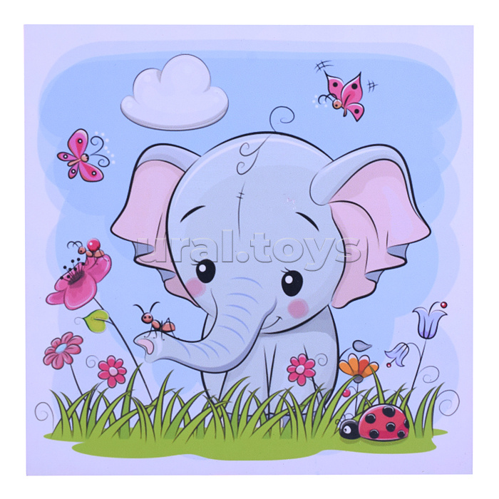 Алмазная мозаика "Слоненок" 20х20см, в деревянной рамке, частичное заполнение