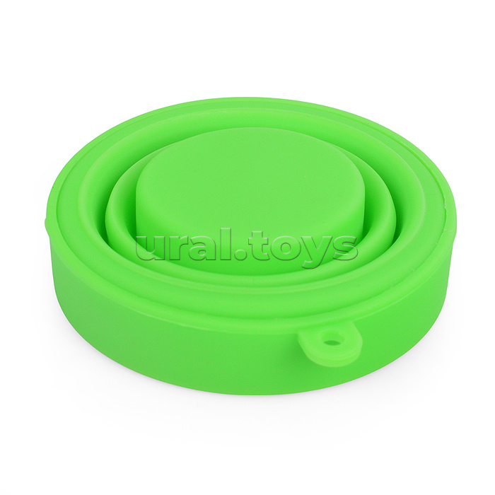 Стакан складной "Mini" 180 мл, диаметр 8 см, высота 8 см, в сложенном виде 2,2 см, силиконовый, с силиконовой крышкой, неоновый зеленый