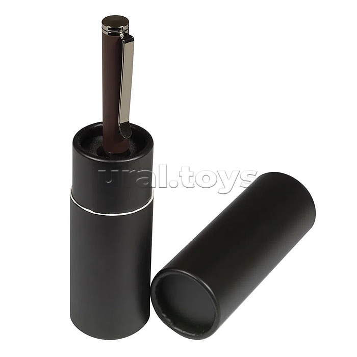 Ручка "Venezia Pragmatico" в картотнном тубусе, 1,0 мм, синяя (корпус коричн, футляр черный)