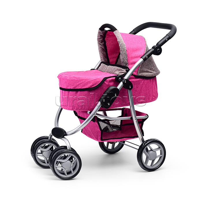 Коляска-трансформер для кукол, металлическая, регулируемая ручка, с корзиной, цвет розовый
