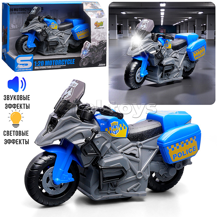 Мотоцикл "Полицейский байк" 1:20 (свет, звук) в коробке (цвет синий)