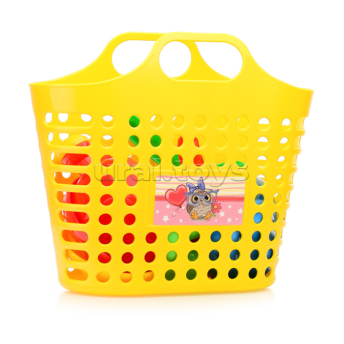 Песочный набор в корзинке "Садовый " ( 4 формочки, совок, грабли, леечка )