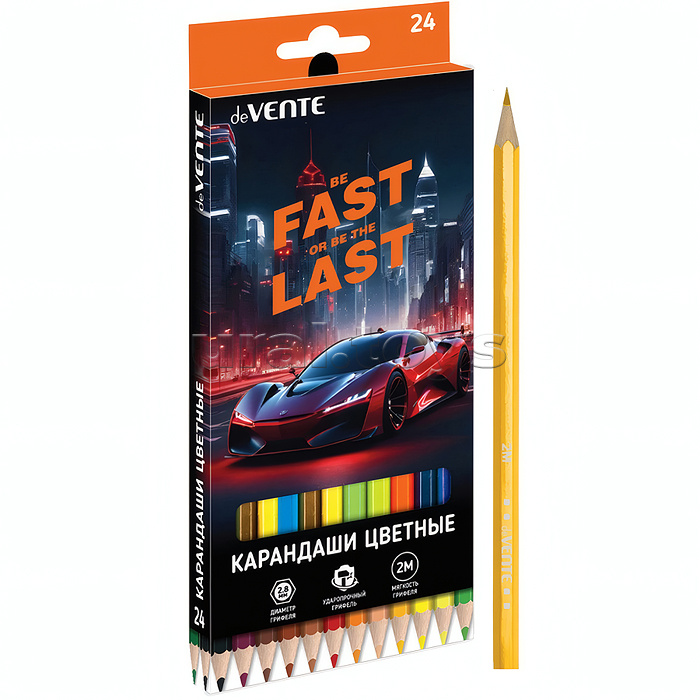 Карандаши цветные 24 цв. "Fast Or Last" 2М, диаметр грифеля 2,8 мм, шестигранные Карандаши цветные 24 цв. "Fast Or Last" 2М, диаметр грифеля 2,8 мм, шестигранные