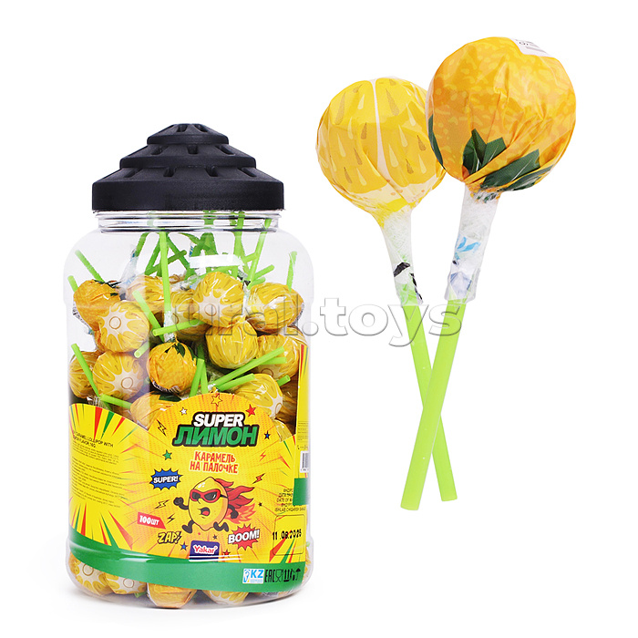 Карамель на палочке Yakar "Super Лимон" со вкусом лимона 16г*100шт