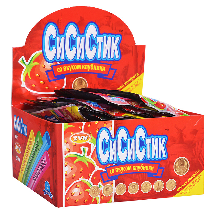 Мягкая конфета "Си Си стик" со вкусом клубники в соломинках 7г*40шт