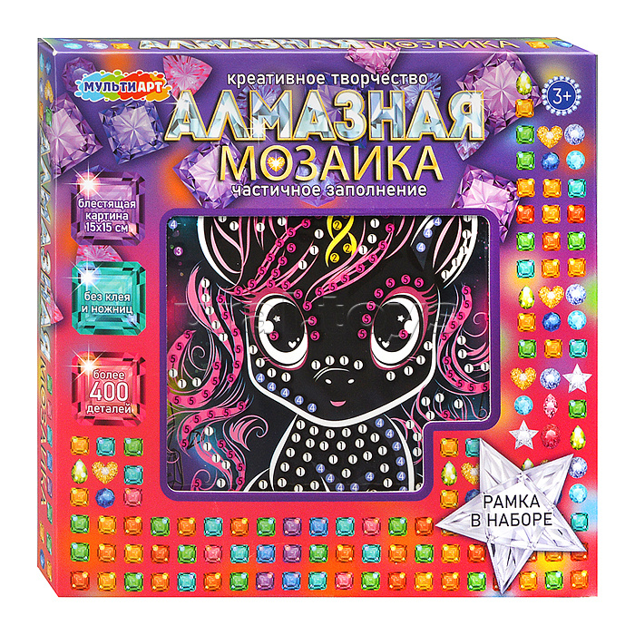 Алмазная мозаика на черном фоне 15*15 "Единорог" в коробке Алмазная мозаика на черном фоне 15*15 "Единорог" в коробке