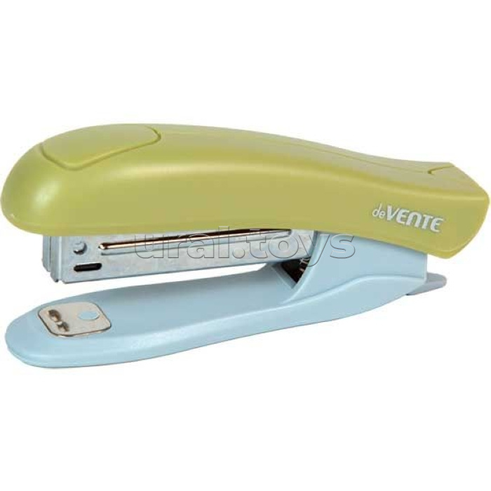 Степлер "SigNATURE" № 10 (мощность 12 листов, глубина скрепления 45 мм) пластиковый, со встроенным антистеплером, в картонной коробке, цвет оливковый