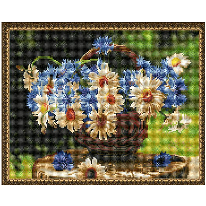 Алмазная мозаика с нанесенной рамкой 40х50 "Ромашковое лето" (30 цветов)