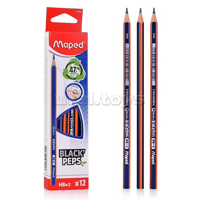 Чернографитный карандаш пластик., HB, треуг., в картонной коробке с подвесом